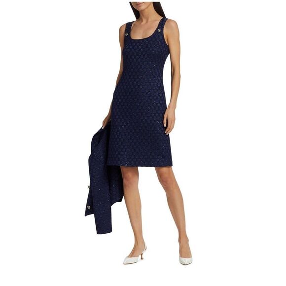 St. John Check Knit Sequin Dress size 4 - Picture 3 of 13